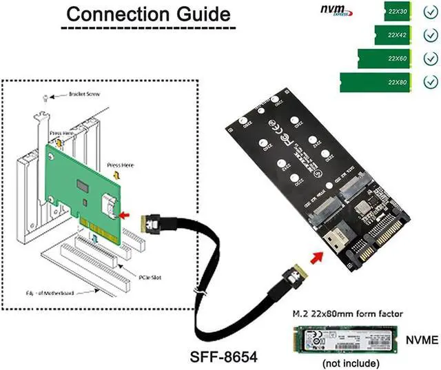 Alt view image 3 of 7 - SFF-8654 Cable & Card U2 Kit NGFF M-Key to Slimline SAS NVME PCIe SSD SATA Adapter for Mainboard