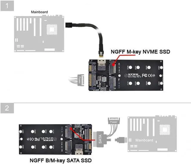 Alt view image 2 of 7 - SFF-8654 Cable & Card U2 Kit NGFF M-Key to Slimline SAS NVME PCIe SSD SATA Adapter for Mainboard
