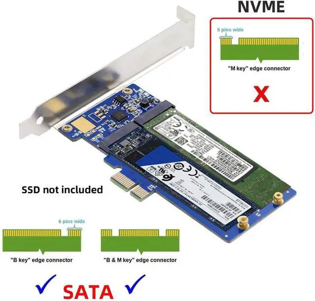 Alt view image 5 of 7 - Dual SATA NGFF Key B+M SSD to PCI-E 1x Motherboard Desktop Adapter Converter SSD Card JMB582 2280