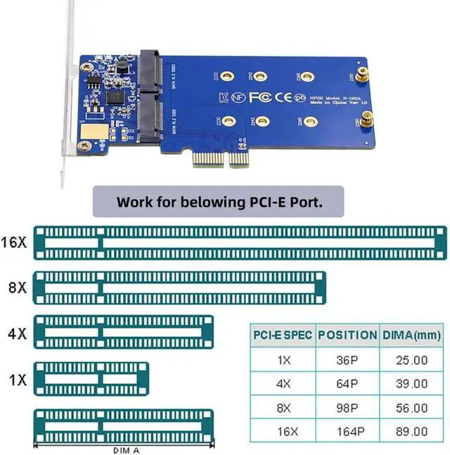 Alt view image 4 of 7 - Dual SATA NGFF Key B+M SSD to PCI-E 1x Motherboard Desktop Adapter Converter SSD Card JMB582 2280