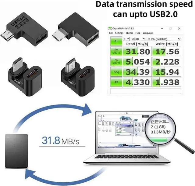 Alt view image 6 of 7 - 4pcs/lot USB-C USB2.0 Type C Female to Micro USB Male Power Data Adapter 90/360 Degree Angled Type