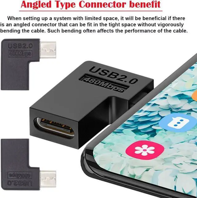 Alt view image 5 of 7 - 4pcs/lot USB-C USB2.0 Type C Female to Micro USB Male Power Data Adapter 90/360 Degree Angled Type