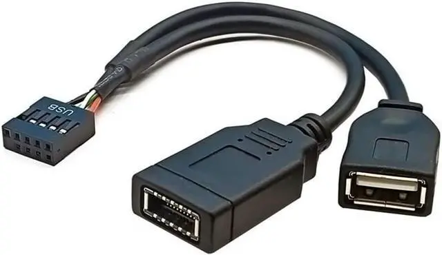 Alt view image 7 of 7 - USB 2.0 9Pin Male 1 to 2 USB 2.0/USB 3.1 Type E Key-A Female Front Panel Socket to 9Pin Mainboard Header Extension Cable 0.49FT