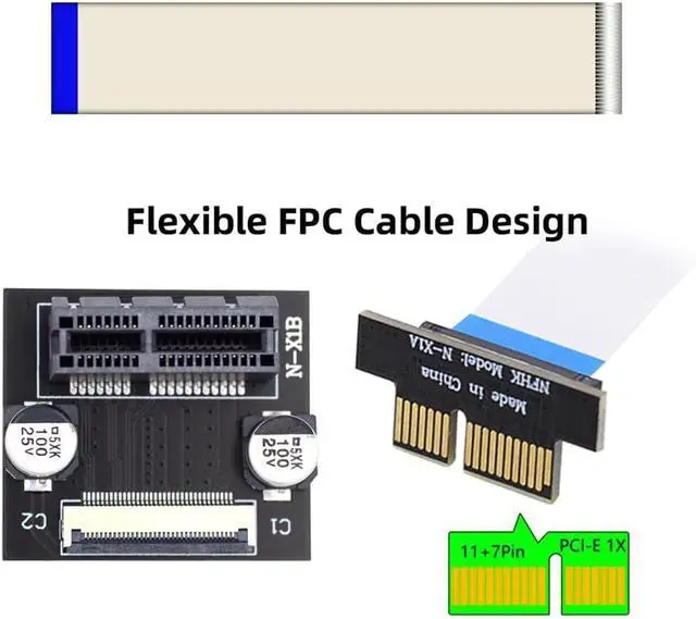 Alt view image 2 of 7 - Low Profile PCI-E Express 1X Slot Riser Card Extender Extension Ribbon Flex Relocate Cable 10cm 90 Degree Angled