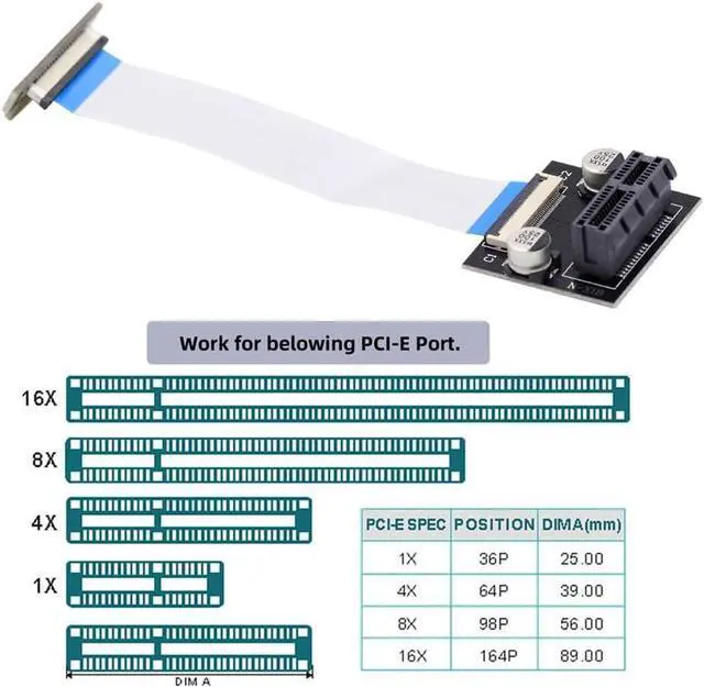 Alt view image 3 of 7 - Low Profile PCI-E Express 1X Slot Riser Card Extender Extension Ribbon Flex Relocate Cable 10cm 90 Degree Angled