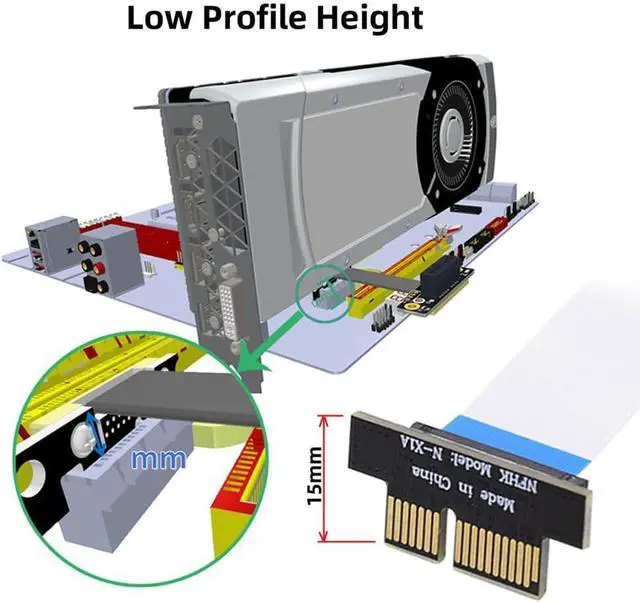 Alt view image 5 of 7 - Low Profile PCI-E Express 1X Slot Riser Card Extender Extension Ribbon Flex Relocate Cable 10cm 90 Degree Angled