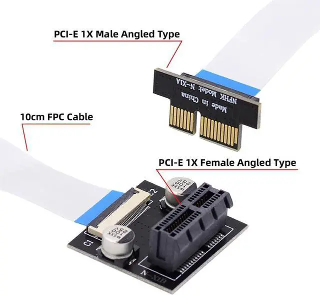 Alt view image 6 of 7 - Low Profile PCI-E Express 1X Slot Riser Card Extender Extension Ribbon Flex Relocate Cable 10cm 90 Degree Angled