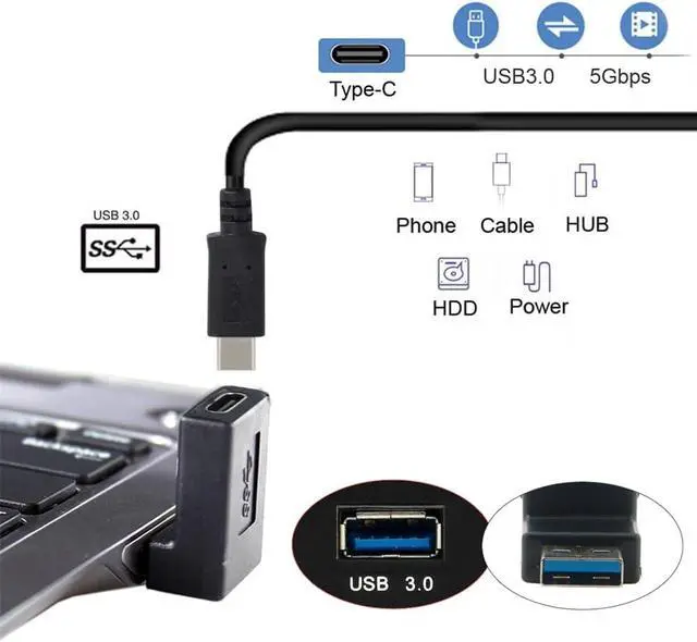 Alt view image 5 of 7 - USB-C Type C Female 90 Degree Down Angled to USB 3.0 A Male Data Adapter for Laptop Desktop