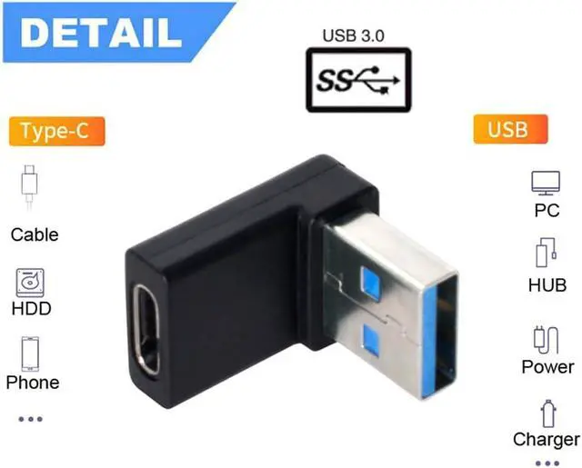 Alt view image 6 of 7 - USB-C Type C Female 90 Degree Down Angled to USB 3.0 A Male Data Adapter for Laptop Desktop