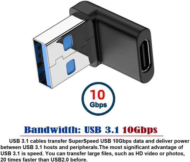 Alt view image 3 of 7 - USB-C Type C Female 90 Degree Down Angled to USB 3.0 A Male Data Adapter for Laptop Desktop
