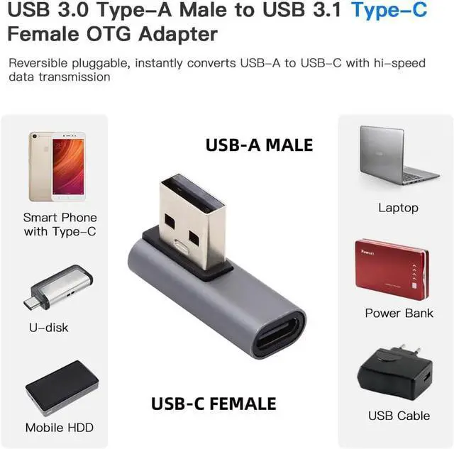 Alt view image 5 of 7 - USB-C Type C Female Low Profile 90 Degree Right Angled to USB 3.0 A Male Data Adapter for Laptop Desktop
