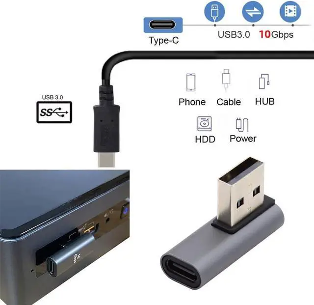 Alt view image 7 of 7 - USB-C Type C Female Low Profile 90 Degree Right Angled to USB 3.0 A Male Data Adapter for Laptop Desktop