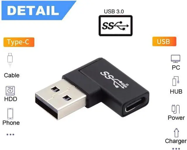 Alt view image 3 of 7 - USB-C Type C Female to USB 3.0 A Male Data Adapter Flat Horizontal 90 Degree Right Angled for Laptop Desktop
