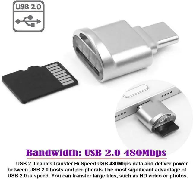 Alt view image 2 of 7 - 2pcs USB 2.0 Type C USB-C to Micro SD SDXC TF Card Reader Adapter for MacBook Cell Phone