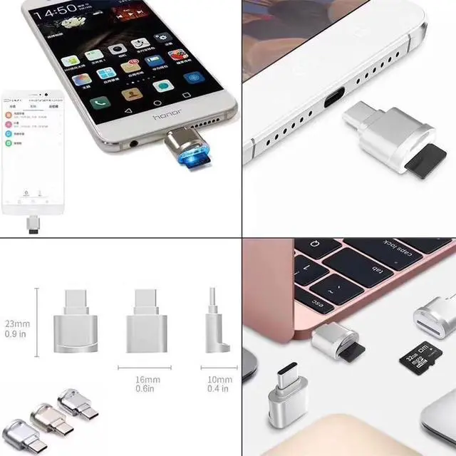 Alt view image 3 of 7 - 2pcs USB 2.0 Type C USB-C to Micro SD SDXC TF Card Reader Adapter for MacBook Cell Phone