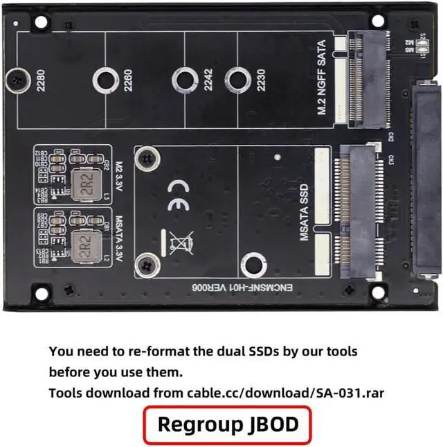 Alt view image 2 of 7 - Dual MSATA NGFF B+M SSD Card JBOD Raid0 Span Bridge to 2.5inch SATA Combo HDD Disk Drive Enclosure