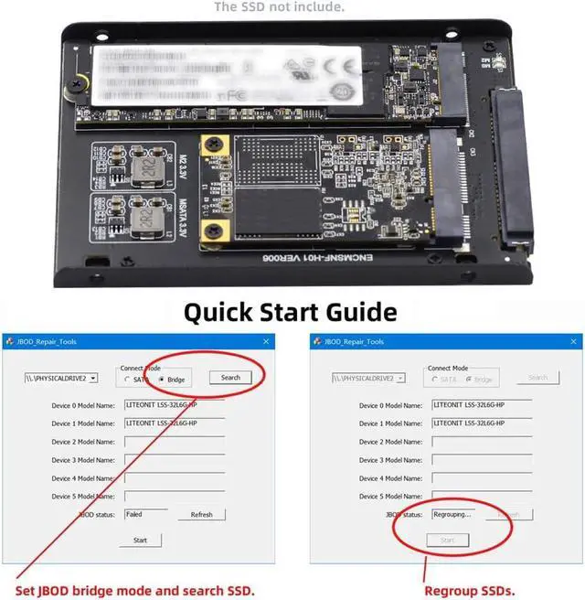 Alt view image 4 of 7 - Dual MSATA NGFF B+M SSD Card JBOD Raid0 Span Bridge to 2.5inch SATA Combo HDD Disk Drive Enclosure