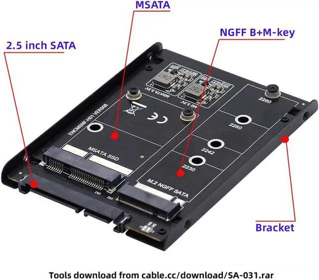 Alt view image 3 of 7 - Dual MSATA NGFF B+M SSD Card JBOD Raid0 Span Bridge to 2.5inch SATA Combo HDD Disk Drive Enclosure