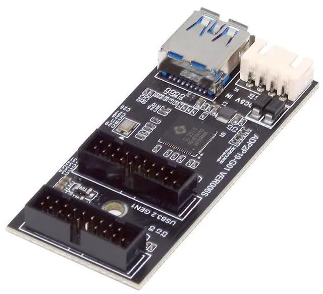 Main image of Single 19/20Pin Header to USB 3.0 19/20Pin Dual Ports Female PCBA Type Adapter Splitter HUB 5Gbps