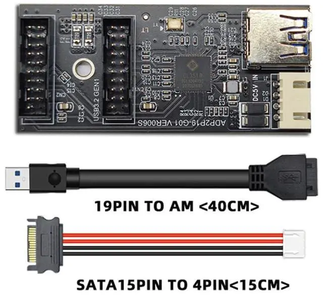 Alt view image 3 of 7 - Single 19/20Pin Header to USB 3.0 19/20Pin Dual Ports Female PCBA Type Adapter Splitter HUB 5Gbps
