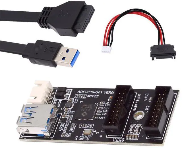 Alt view image 7 of 7 - Single 19/20Pin Header to USB 3.0 19/20Pin Dual Ports Female PCBA Type Adapter Splitter HUB 5Gbps