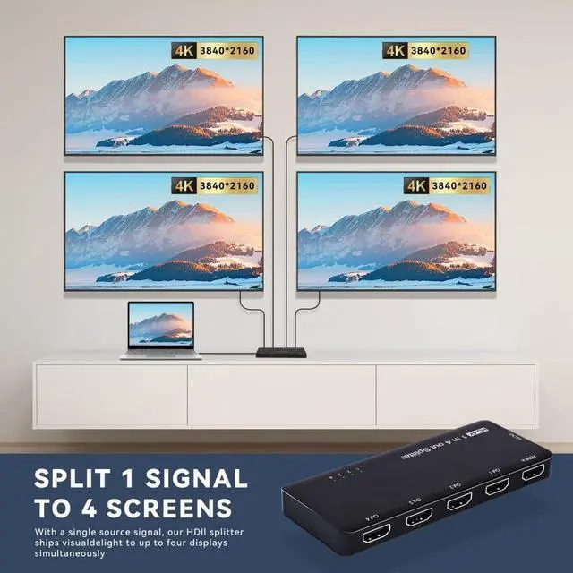 Alt view image 4 of 4 - HUB HDMI Splitter 4K 60hz Ultra-HD Converter Compatible 2.0 Switch 1-IN-4-OUT 18Gbps UHD Hub Support HDCP SST Extended