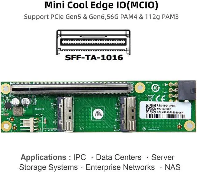 Alt view image 6 of 7 - Adapter Dual MCIO 8i Mini Cool Edge IO SFF-TA-1016 to PCIE5.0 PCI-Express 16x VROC Adapter for Mainboard SSD Graphics Card