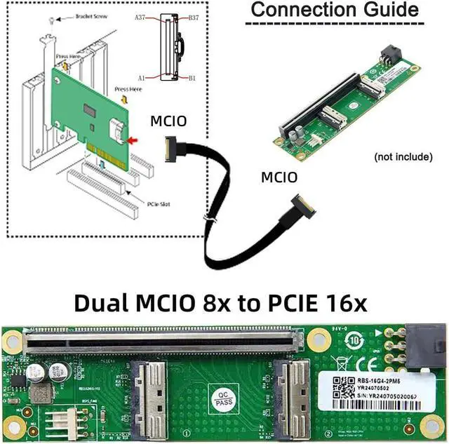 Alt view image 3 of 7 - Adapter Dual MCIO 8i Mini Cool Edge IO SFF-TA-1016 to PCIE5.0 PCI-Express 16x VROC Adapter for Mainboard SSD Graphics Card