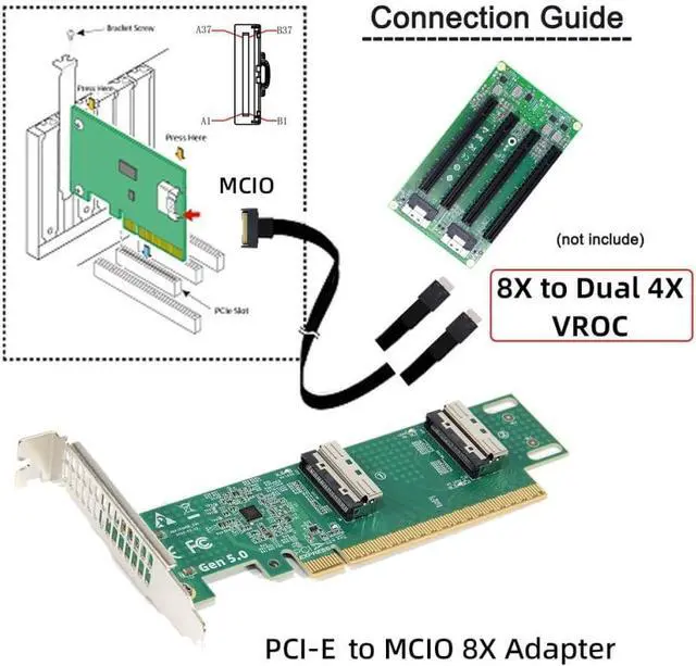 Alt view image 3 of 7 - Adapter PCI-E 5.0 PCI-Express 16x to SFF-TA-1016 Dual MCIO 8i Mini Cool Edge IO VROC Adapter for Mainboard SSD Graphics Card