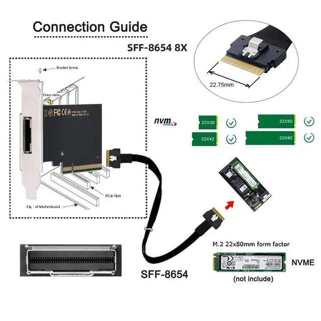 Alt view image 3 of 7 - Single External Slimline 74Pin SFF-8654 8X to PCIE4.0 Raid Card VROC Raid0 Hyper Adapter