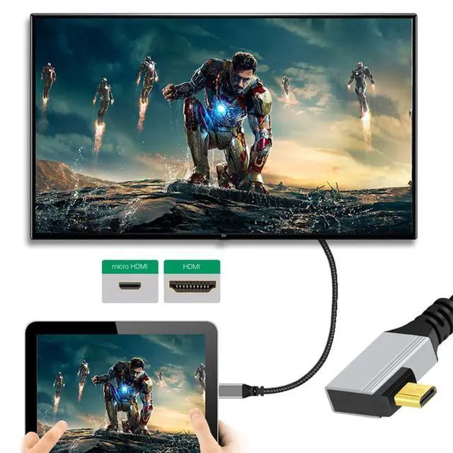 Alt view image 5 of 7 - 90 Degree Right Angled Micro HDMI 2.1 Ultra Thin HDTV Cable 8K 4K Hyper Super Flexible Slim Cord Type-A to Type-D for Camera HDTV 50cm