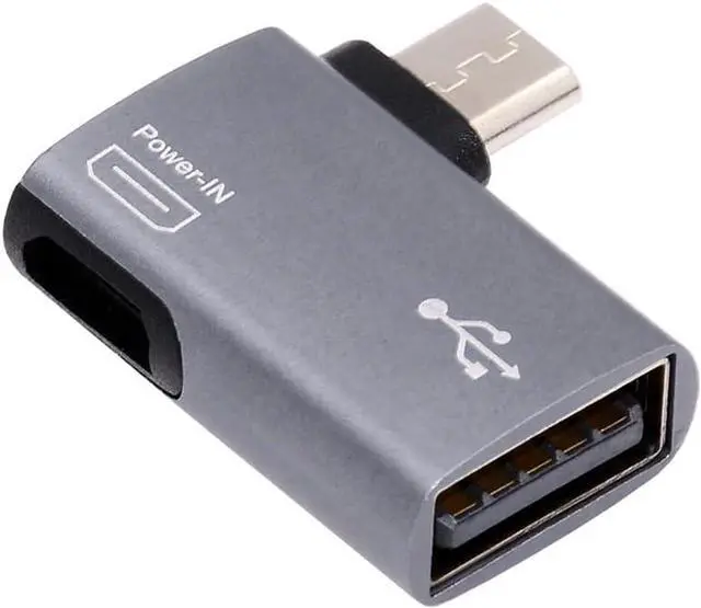 Main image of Micro USB 2.0 to Type-A Female OTG Host Adapter 90 Degree Left Angled with USB Power for Phone Tablet