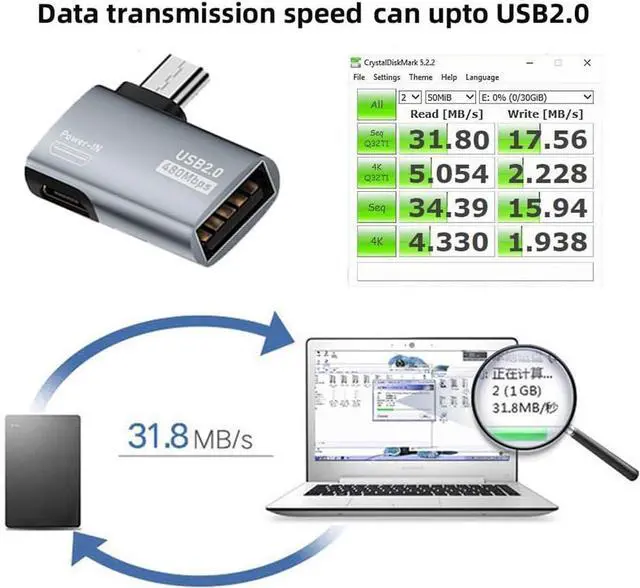 Alt view image 2 of 7 - Micro USB 2.0 to Type-A Female OTG Host Adapter 90 Degree Left Angled with USB Power for Phone Tablet
