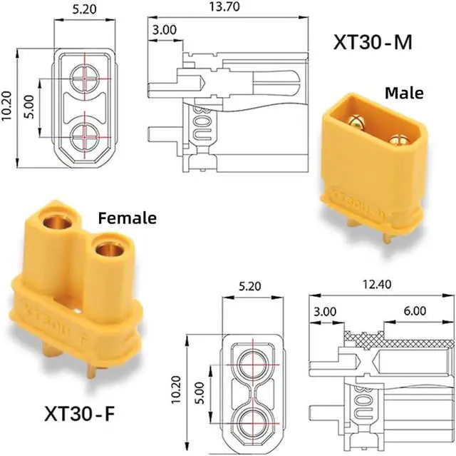 Alt view image 5 of 6 - Adapter XT30 Male Protocol to XT30 Female Fast Charging Adapter for RC Lipo Battery Quadcopter Multicopter Aeromodelling