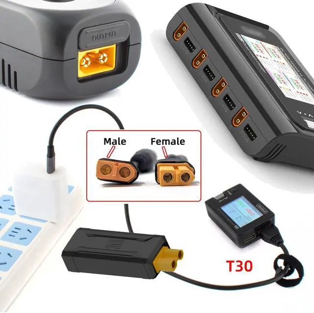 Alt view image 4 of 6 - Adapter XT30 Male Protocol to XT30 Female Fast Charging Adapter for RC Lipo Battery Quadcopter Multicopter Aeromodelling