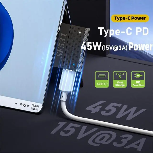 Alt view image 6 of 7 - Magnetic to USB3.1 Type-A & 15V Type-C USB-C Data Charge Adapter SF531 for Surface Pro9 Pro8 Pro7 Pro6 Pro X Go Book