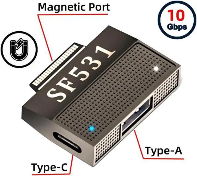 Alt view image 5 of 7 - Magnetic to USB3.1 Type-A & 15V Type-C USB-C Data Charge Adapter SF531 for Surface Pro9 Pro8 Pro7 Pro6 Pro X Go Book
