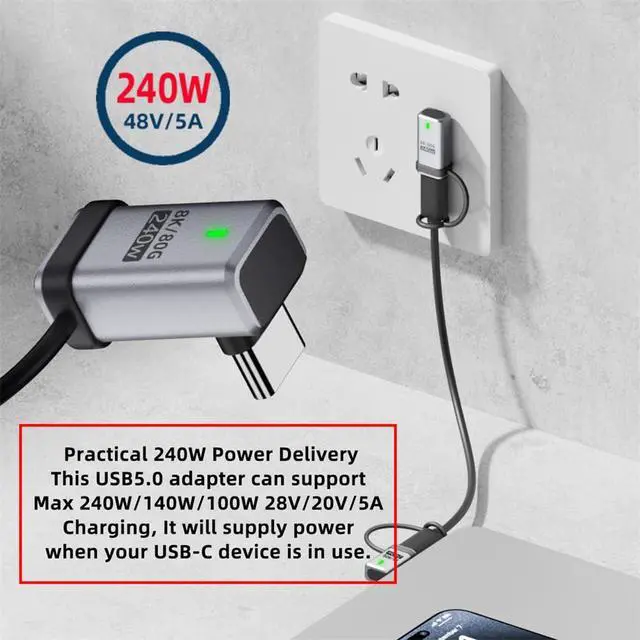 Alt view image 4 of 7 - Adapter 90 Degree USB5.0 80Gbps Male to Female Up Down Angled Extension Adapter with Lanyard Keychain 240W 16K 8K 5K Compatible with USB4.0 Thunderbolt3/4/5