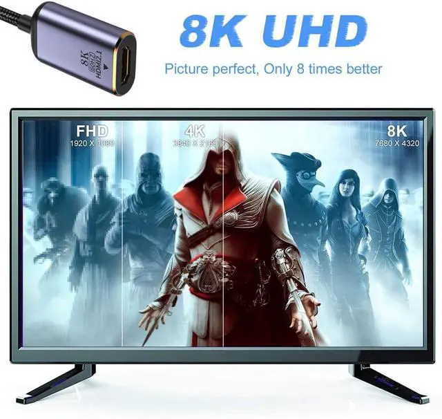 Alt view image 3 of 7 - DisplayPort 1.4 Source to HDMI 2.0 Display 8K 60hz UHD 4K DP to HDMI Male Monitor Adapter Cable