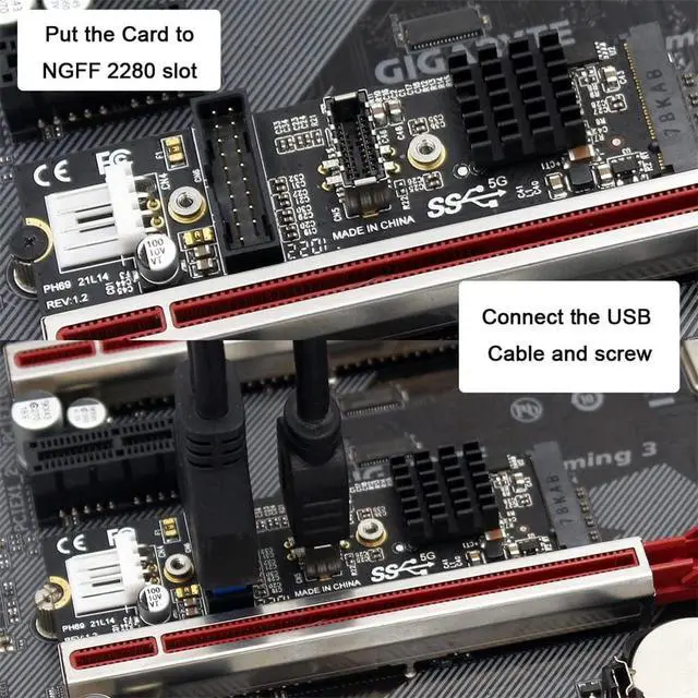 Alt view image 3 of 7 - 5Gbps Type-E USB 3.1 Front Panel Socket & USB 2.0 to NVME NGFF M-Key Express Card VL805 Adapter for Motherboard