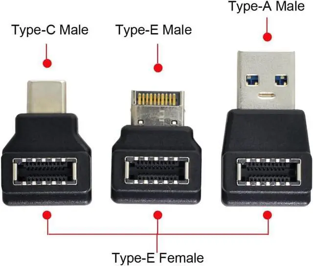 Alt view image 7 of 7 - 3pcs USB 3.1 Front Panel Header Female Type-E to Male Type-A & Type-C USB-C Motherboard Extension Data Angled Adapter