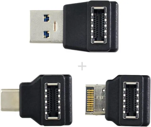 Alt view image 3 of 7 - 3pcs USB 3.1 Front Panel Header Female Type-E to Male Type-A & Type-C USB-C Motherboard Extension Data Angled Adapter