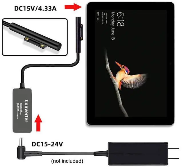 Alt view image 4 of 7 - 65W 20V 15V-24V DC 7.4x5.0mm Jack to Surface Pro3 Pro4 Pro5 Pro6 Pro7 Pro8 Pro9 Book Pro Charge Cable