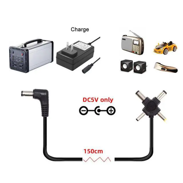 Alt view image 2 of 7 - DC 5.5mm Plug to 4-in-1 DC 5V 5.5x2.5mm 5.5x2.1mm 4.0x1.7mm 3.5x1.3mm Power Plug Barrel Connector Charge Cable