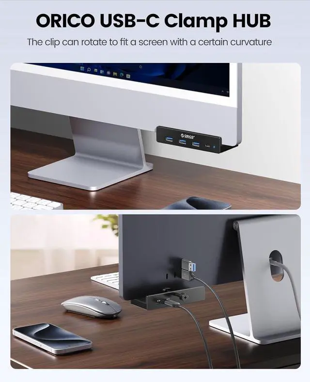 Alt view image 5 of 6 - Aluminum USB 3.0 Hub with 5V Power Plug, 4 Port 5Gbps USB Splitter with 3 Type A 3.0 and 1 Type C 3.0, 100cm Cable (C to A/C) for Monitors, Desks