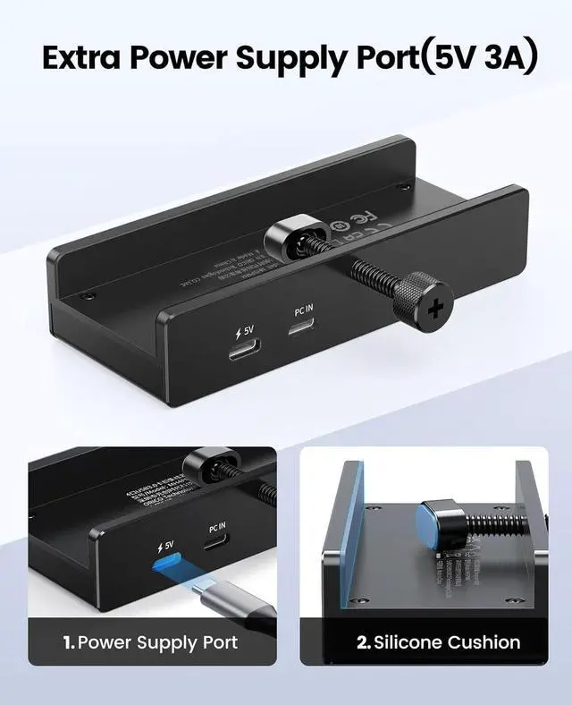 Alt view image 3 of 6 - Aluminum USB 3.0 Hub with 5V Power Plug, 4 Port 5Gbps USB Splitter with 3 Type A 3.0 and 1 Type C 3.0, 100cm Cable (C to A/C) for Monitors, Desks