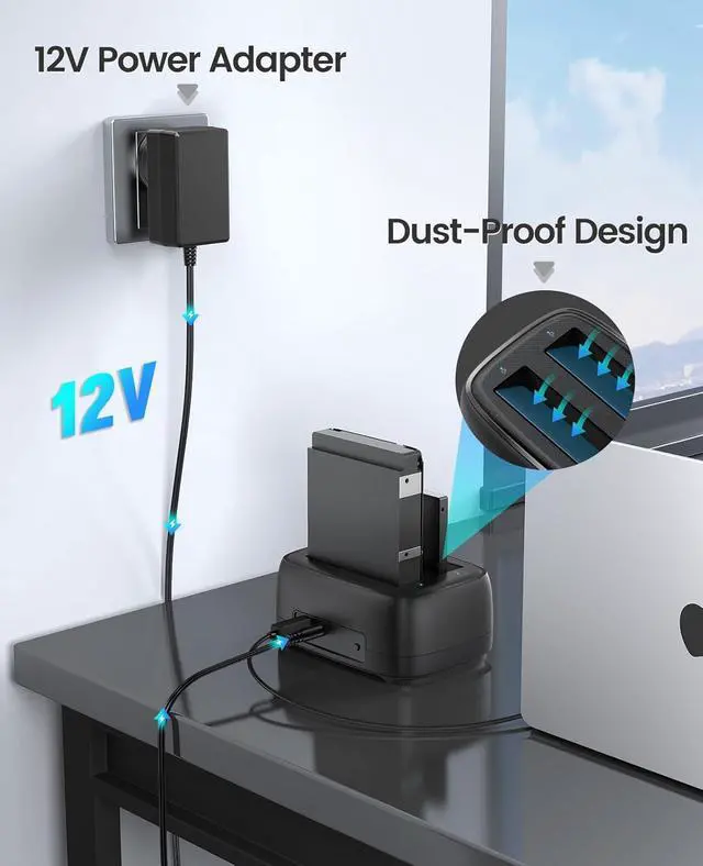 Alt view image 3 of 7 - 3.5" Dual Bay USB 3.0 Hard Drive Docking Station for 2.5/3.5" SATA HDD/SSSD HDD Supports UASP and 20TB Drives (DD28U3)