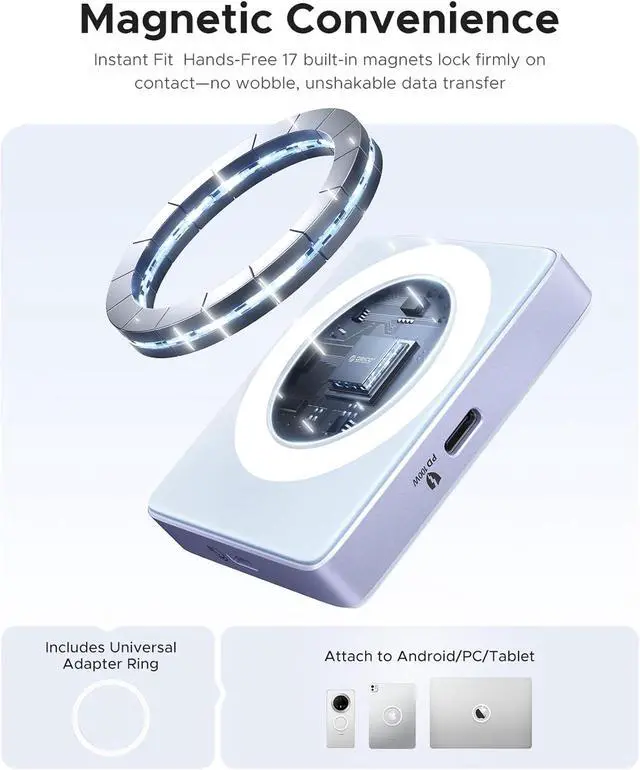 Alt view image 6 of 7 - 2230/2242 M.2 NVMe SSD Enclosure with Magnetic Kit, NVMe Adapter USB 3.2 Gen 2 10Gbps with Protective Case and Lanyard, PD 100W, Up to 2TB Compatible with iPhone 15 16 Pro/Pro Max
