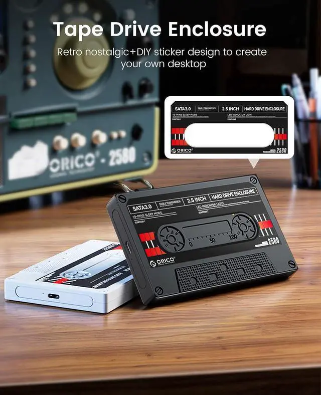 Alt view image 6 of 7 - Tape-Retro 2.5 Inch USB3.1 to SATA Hard Drive Adapter for 7/9.5 mm SSD Hard Drive, Supports UASP and Capacity up to 6TB, Black (2580C3-V1-BK)