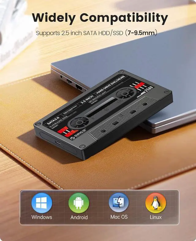 Alt view image 3 of 7 - Tape-Retro 2.5 Inch USB3.1 to SATA Hard Drive Adapter for 7/9.5 mm SSD Hard Drive, Supports UASP and Capacity up to 6TB, Black (2580C3-V1-BK)